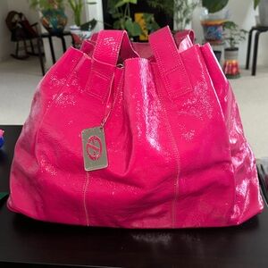 Francesco Biasia Hot Pink Patent Leather Tote Bag Large Size